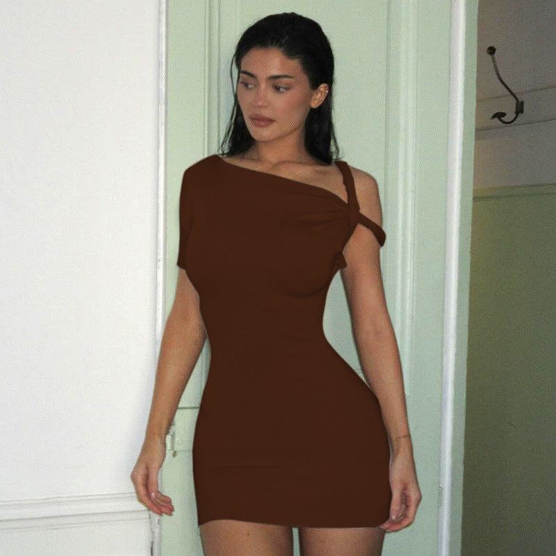 Sueded Stretch Twist Mini Dress